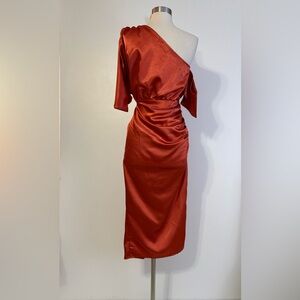 PrettyLittleThing Satin Rust Red Midi Dress